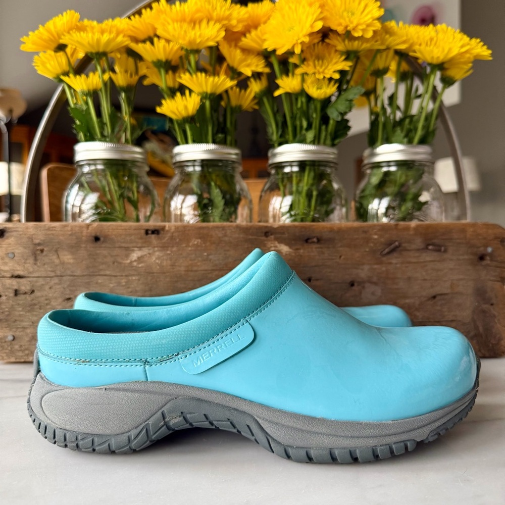 Merrell•Size 8•Women's Encore Moc•Pro Shine•Slip-Resistant•Maui Blue•Work Shoe - Picture 2 of 16